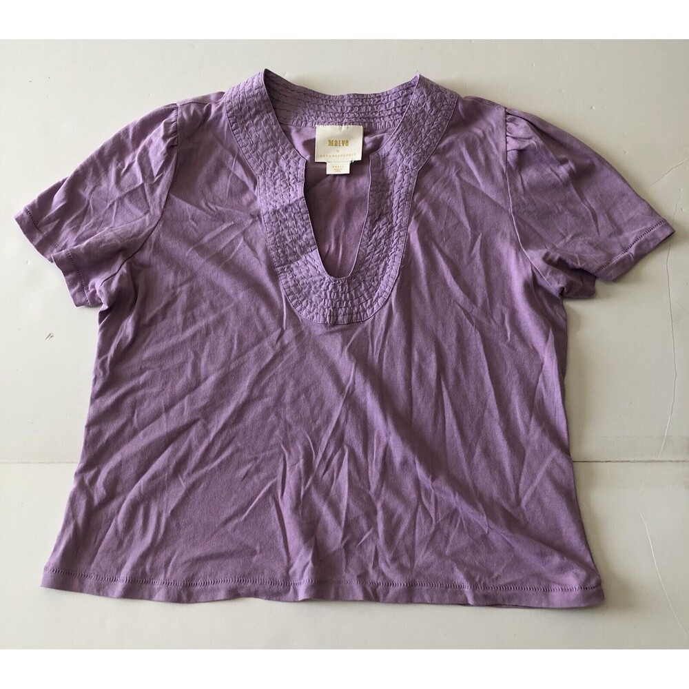 maeve anthropologie V Neck Lilac Crop Top Short Sleeve Small